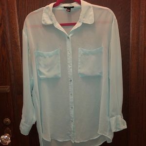 Forever 21 Tiffany Blue Oversized sheer button top